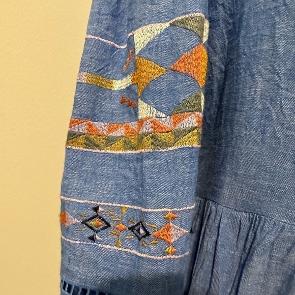 a loves a Blue Embroidered Bohemian Linen Top size medium Western Rodeo Country - Picture 5 of 9